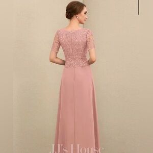 J.J.’s House A-Line Scoop Floor Length Lace Chiffon Dress in Dusty Rose
